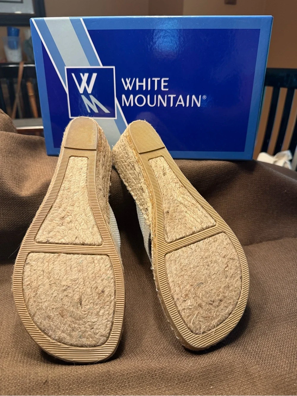 White Mountain Beige Wedge Thong Sandals